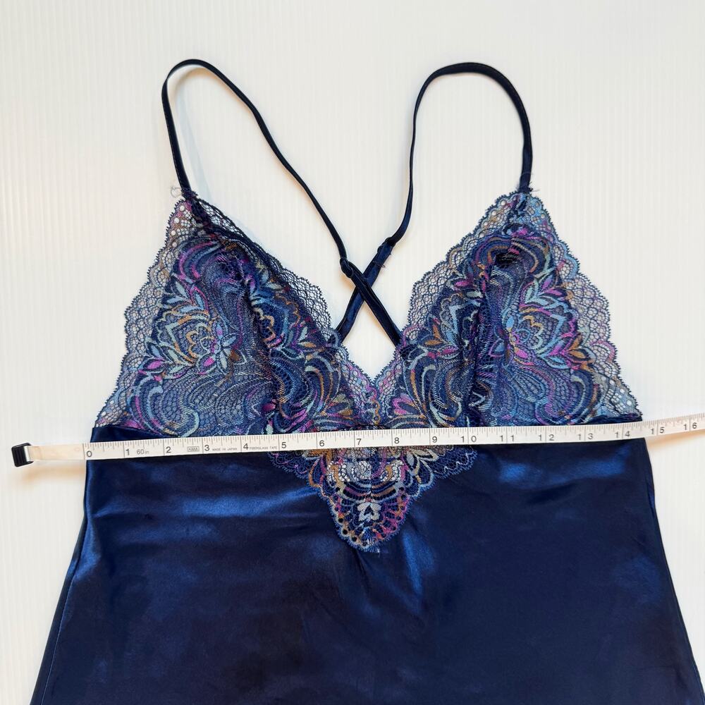 Y2K Satin Lace Babydoll Camisole Navy Lingerie Style Coquette Going Out Top Vtg - Picture 4 of 16